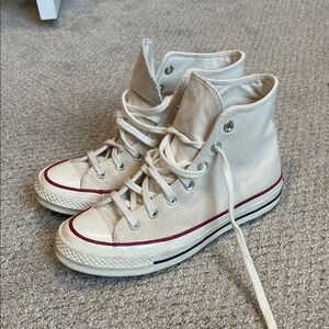 Converse Cream High-Tops with Red Accents